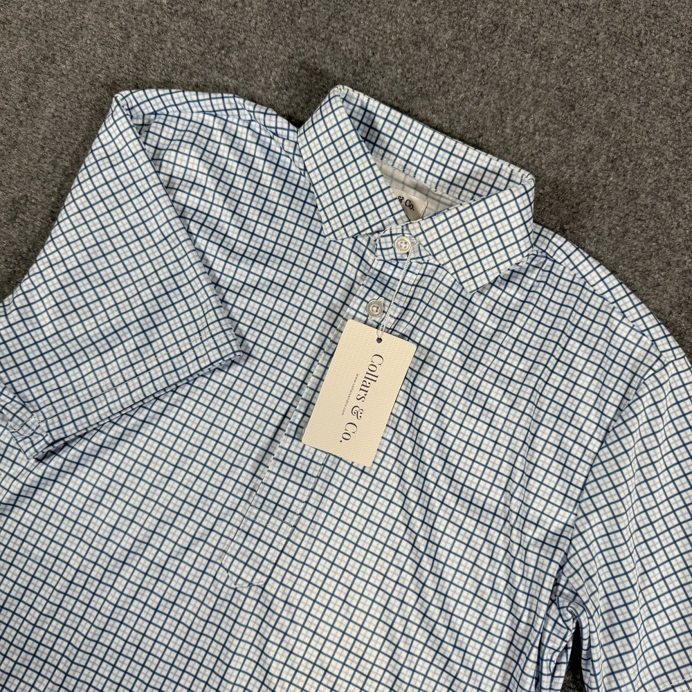 Collars and Co Polo Shirt Mens Small Blue‎ Check Dress Collar Short Sleeve New